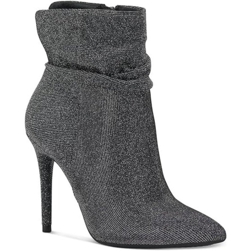 Jessica Simpson Womens Lerona Ruched Pointed Toe Stiletto Booties Silver Size 6M